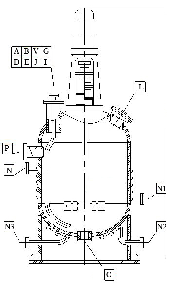 The drawing of the all-welded vessel with a half-pipe-jacket