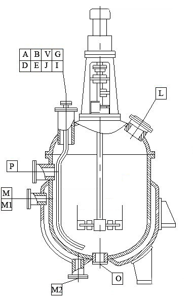 The drawing of an all-welded vessels with mixing device, elliptical heads and jacket