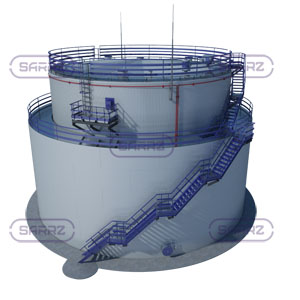 Vertical tank with safety shell