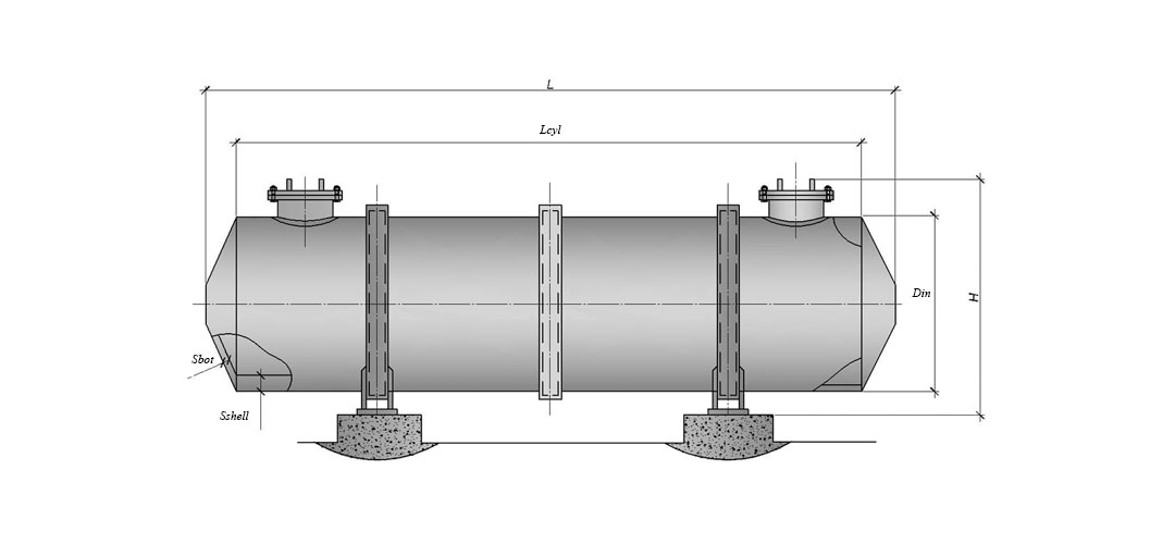 Horizontal cylindrical tank scheme